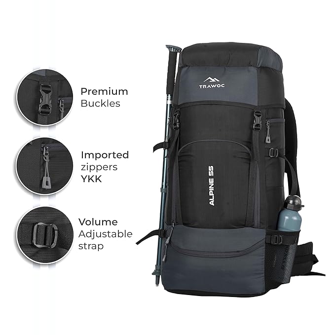 55 Liter Travel Backpack Front & Top Loading Camping Rucksack Hiking